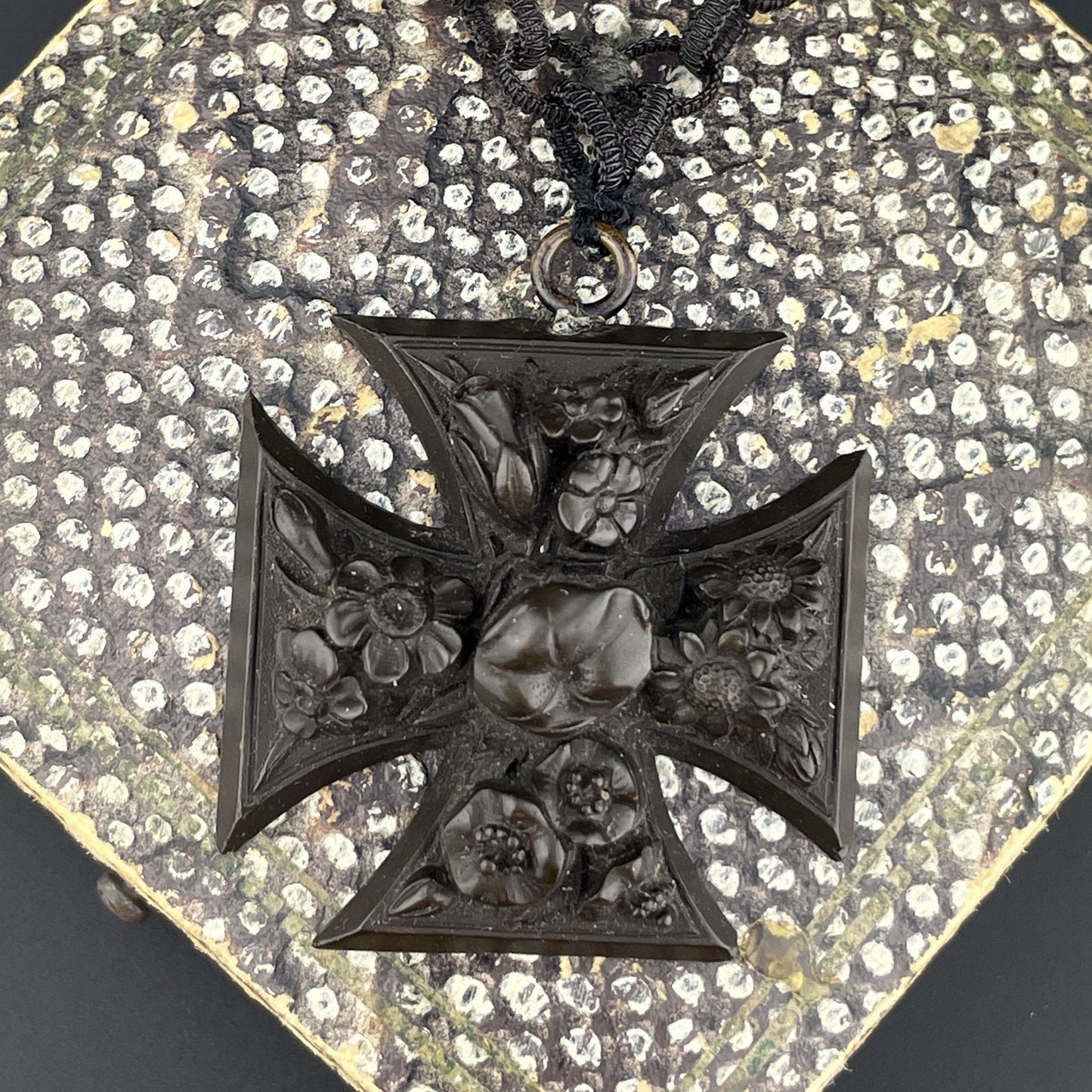 Antique Victorian Gutta Percha Pendant Horse Hair Chain Necklace