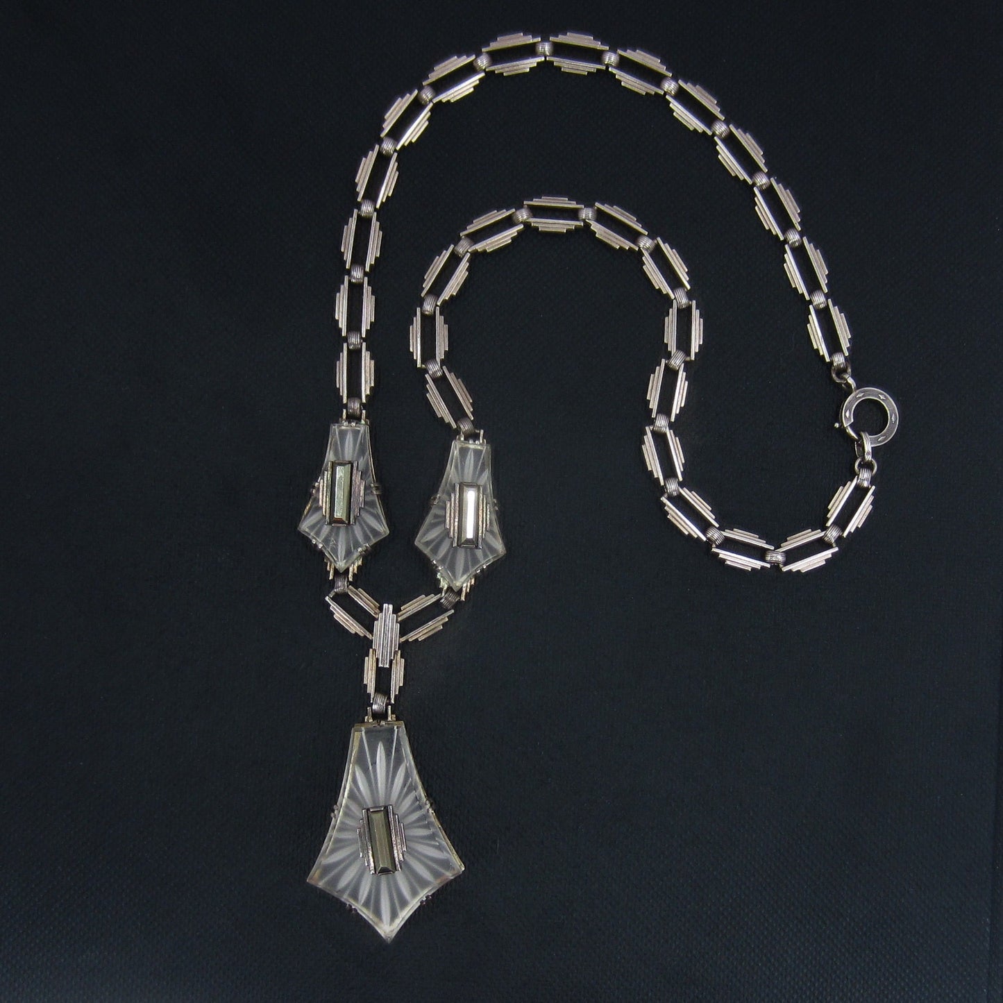 SOLD--Art Deco Pyrite and Carved Rock Crystal Necklace Sterling c. 1930
