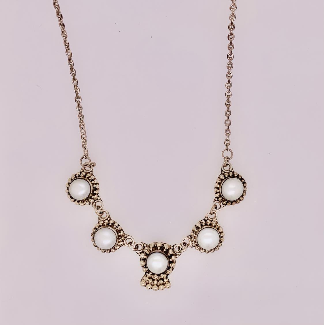 Estate Sterling Silver Faux Mabe' Pearl Necklace