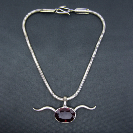 Post-Modern Synthetic Ruby Horn Necklace Sterling, Michael Spirito c. 2000's